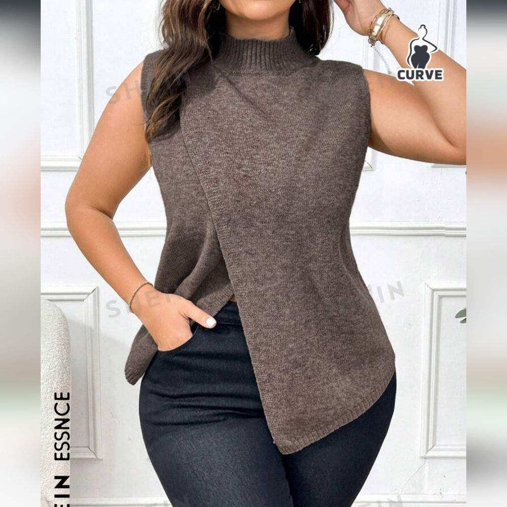 SHEIN Essnce Plus Mock Neck Wrap Hem Sweater Vest
